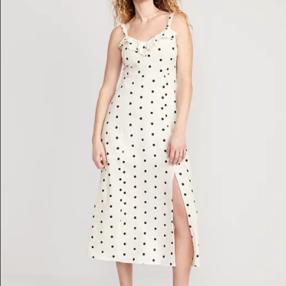 Old Navy NWT Linen Ruffle Polka Dot Midi Dress - Size S - Picture 1 of 4